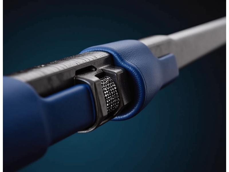 Close-up of the handle and reel seat of the 'Southern Blue' Fin Rod, showing ergonomic design